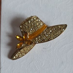 Monet Gold and Yellow Crystal Hat Brooch
